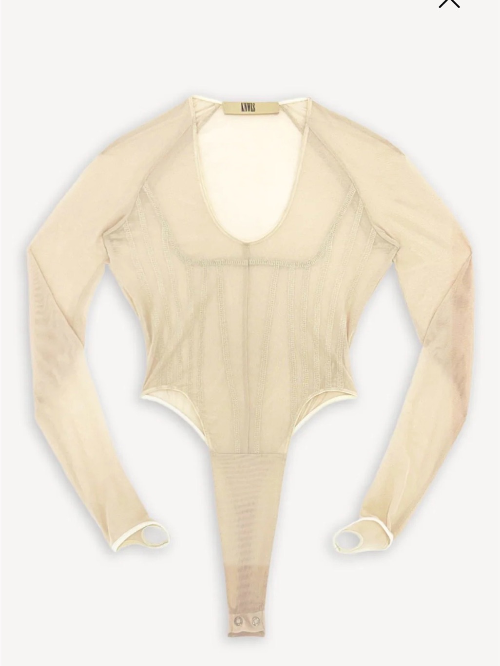 Knyw Black Long-Sleeve Mesh Scoop-Neck Bodysuit Brand New Black. Not Cream